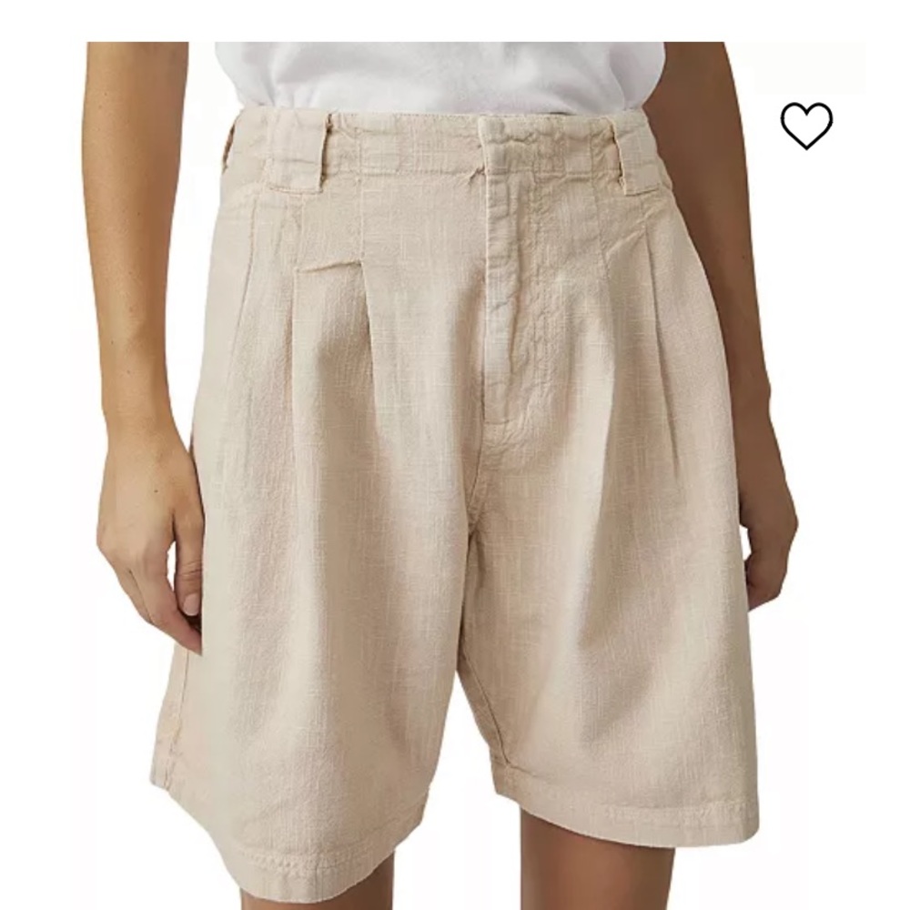 Free People sand colored linen shorts.